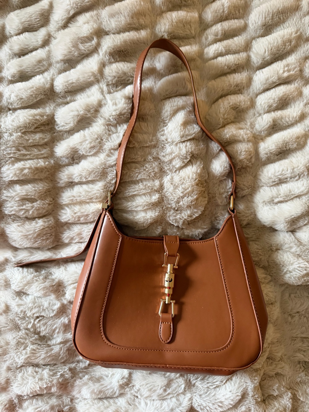 Brown Leather Shoulder Bag with Gold Hardware